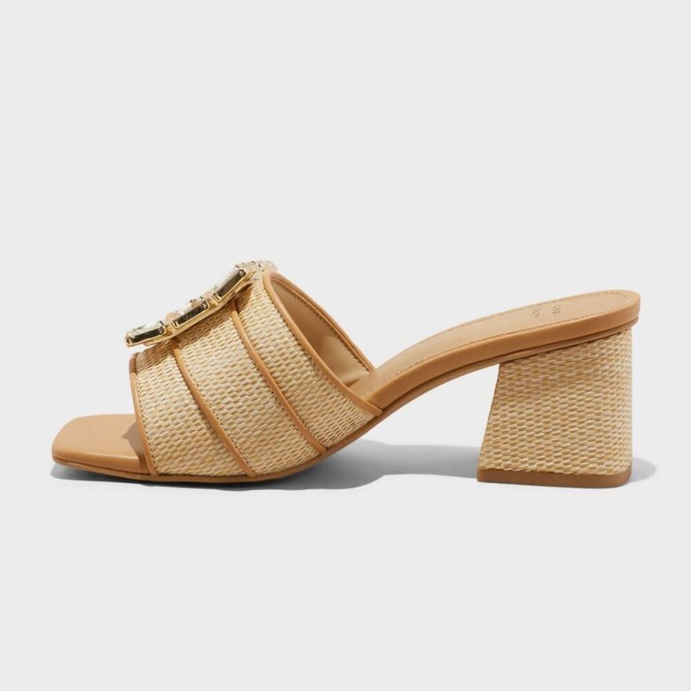 Open Box - A New Day - Women's Kathleen Raffia Buckle Block Heels - A New Beige - Picture 2 of 4